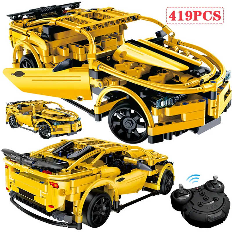 

419pcs RC Car Technical Electric Remote Control Yellow Racing Car Model Building Blocks Bricks Toys For Children boys