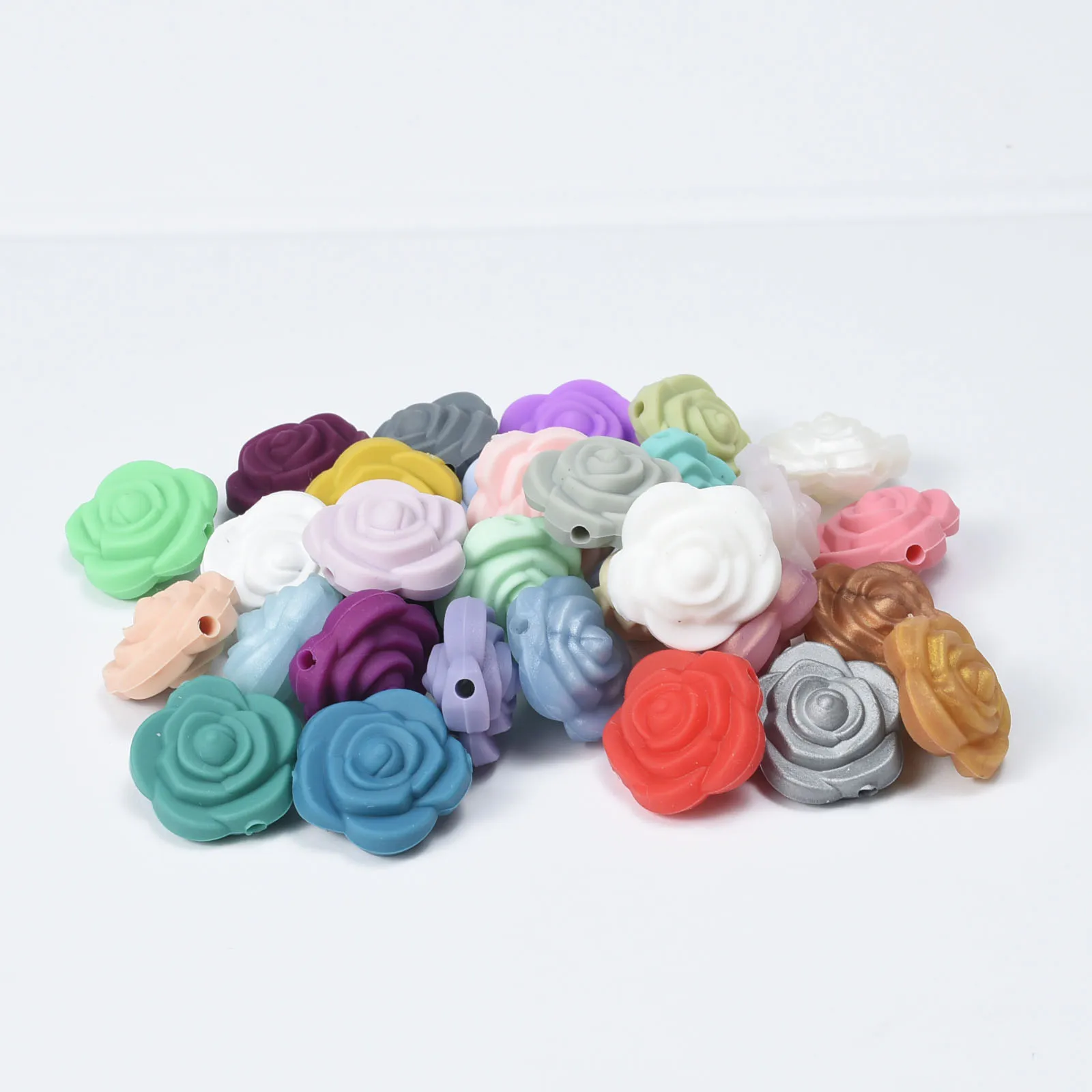 Cuentas de flores de silicona de doble cara para dentici&oacute;n, mordedor de beb&eacute;, collar suave masticable, juguete de regalo, 100/200 piezas-1