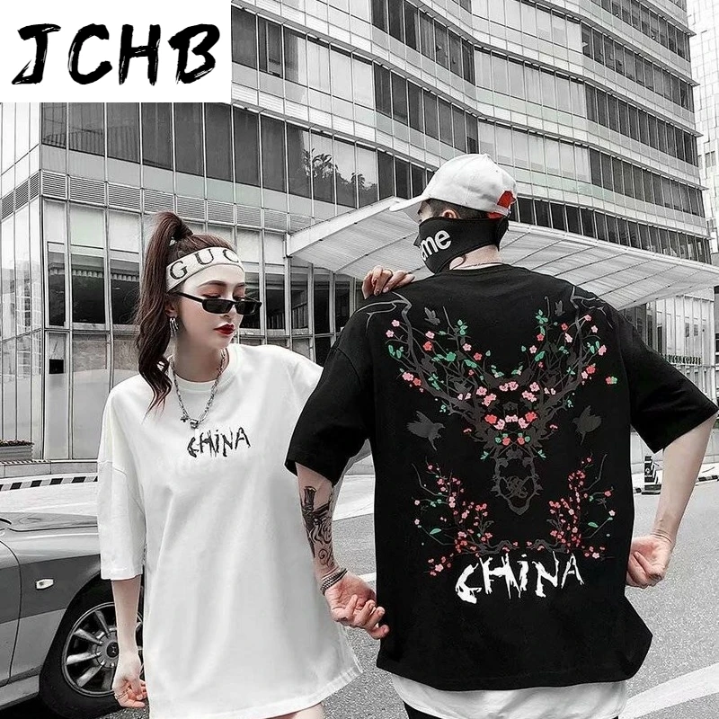 

2021 Harajuku Top Tee Couple Clothes Summer Wear Ins Country Hip Hop Short Sleeve T-shirt Men Loose-fit Half-sleeve Male Shirt