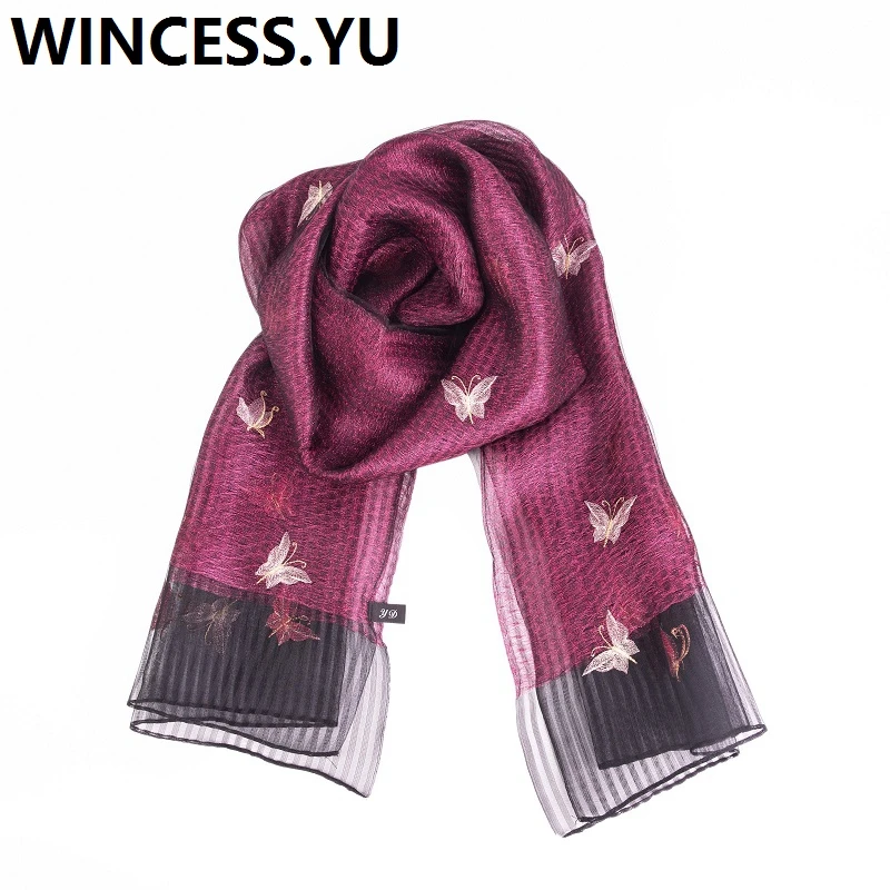 Двухслойный шелковый шарф весна-Зима Осень Женские шарфы и шали с вышивкой