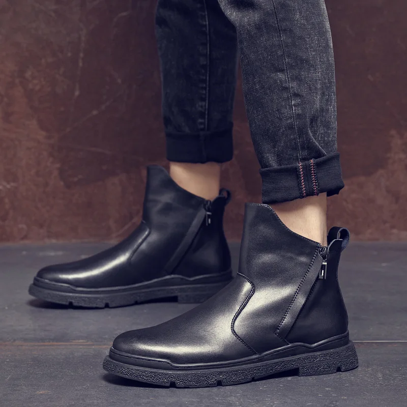 

British fashion men's boots warm cotton winter shoes platform fur snow boot natural leather botas ankle botines hombre chaussure