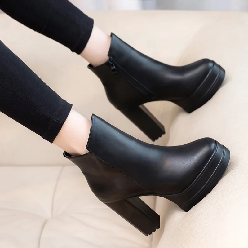 

Women Martin Boots 2021 New Fashion Winter Thick Platform Female High Heels Womans Short Booties Autumn Black Sexy Ankle Boots