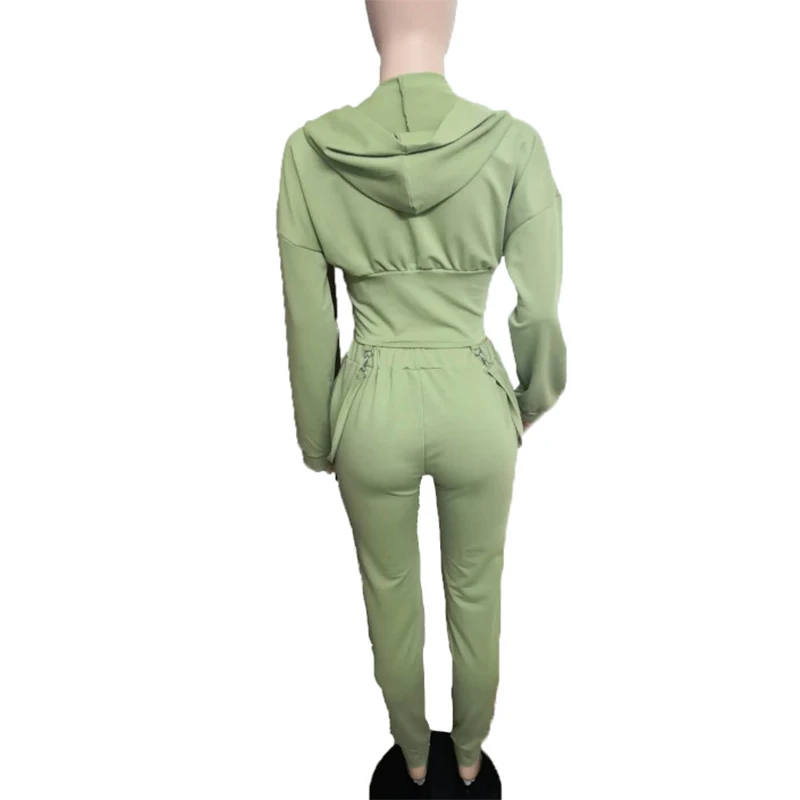 

Two Piece Set Women Sexy Zipper Ribbon Decoration Hoodie and Straight Leg Pants Casual Stretch Sportswear Wholesale Dropshipping