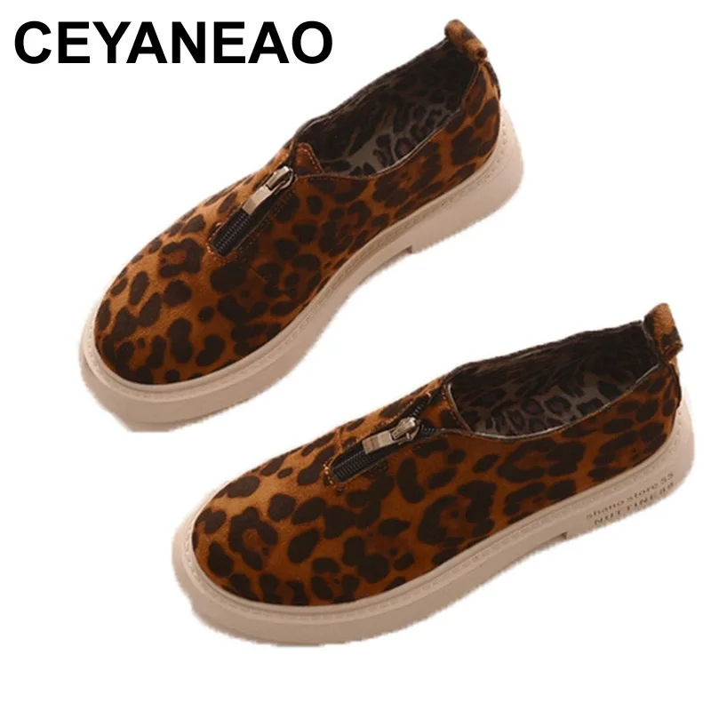 

CEYANEAO 2020 Весенняя леопардовая обувь женская обувь повседневная обувь на плоской подошве Модная брендовая женская обувь Botas на молнии