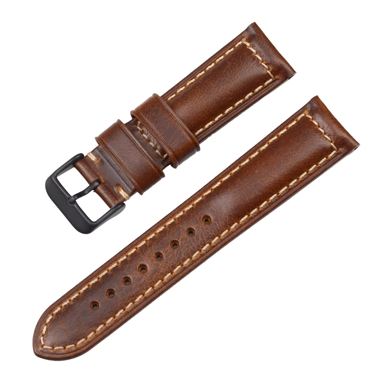 LightBrown BlkBuckle Ремешки для часов EACHE из вощеной телячьей кожи 18 мм 20 мм 22 мм с серебряной и черной пряжкой - Цвет ремешка: LightBrown BlkBuckle