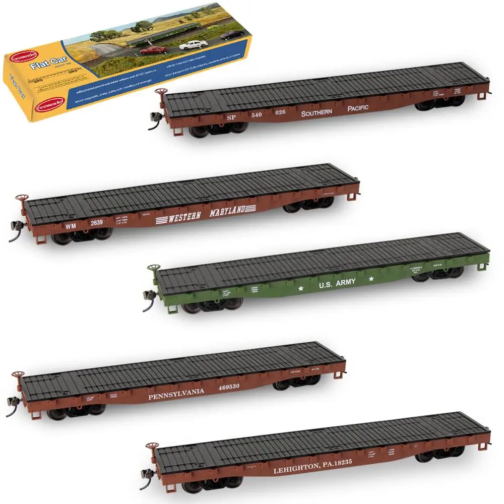 3pcs HO Scale 1:87 52' Flat Car Flatbed Transporter 52ft Model Train Container Carriage Freight C8741 | Игрушки и хобби