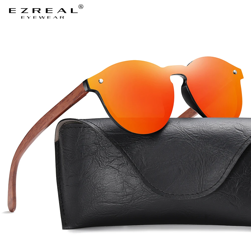 

EZREAL Coated Sunglasses for Men and Women Polarized Bamboo Holder Sun Glasses With Gifts Box Cool Beach Oculos