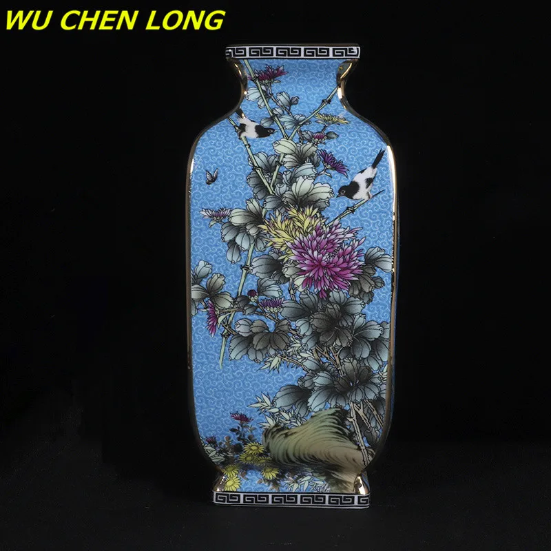 

Ceramics Qing Dynasty Qianlong Enamel Painting Square Flower And Bird Vases Antique Porcelain Collecting Home Decoration R5760