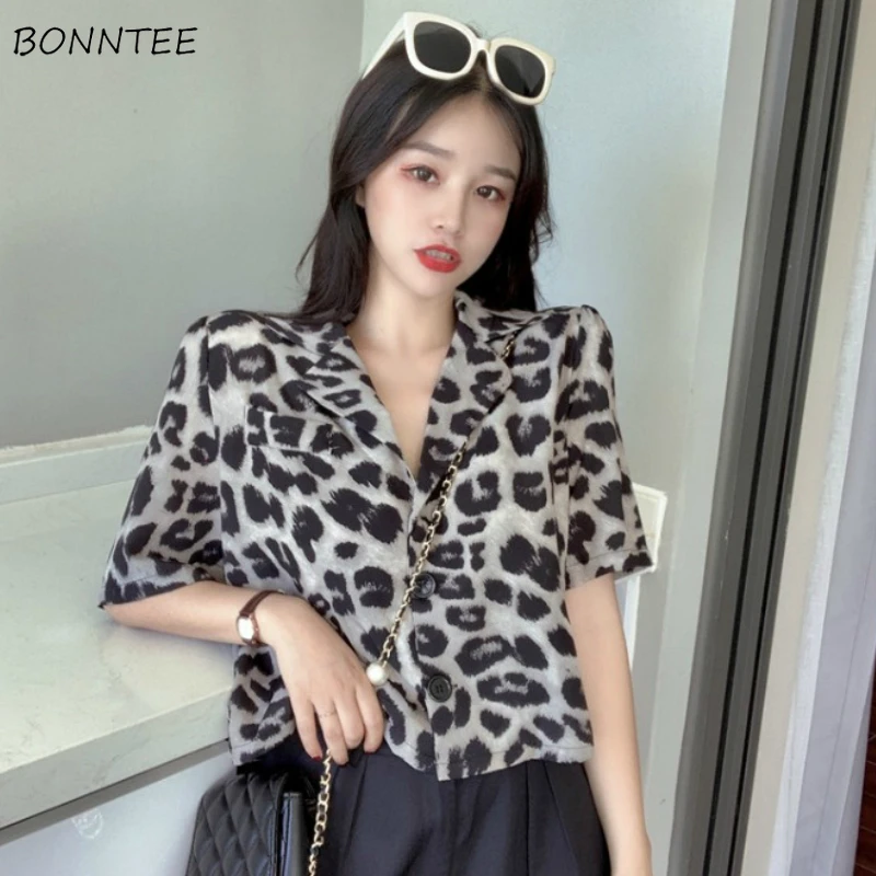 

Рубашки женские с леопардовым принтом зебры, пикантные летние с коротким рукавом и английским воротником, Женская шикарная свободная крута...