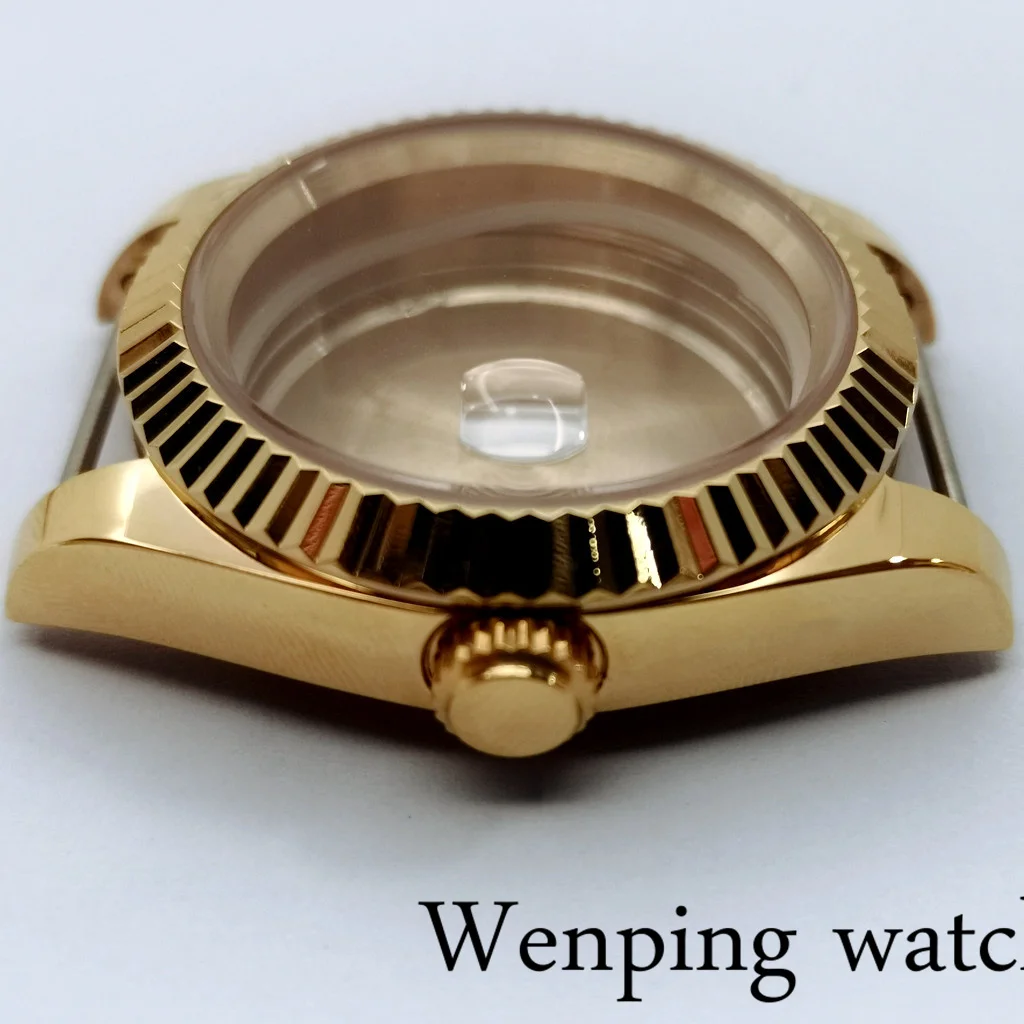 Чехол с сапфировым стеклом золотистого цвета 36/40 мм подходит для NH35A NH36A ETA 2836 MIYOTA