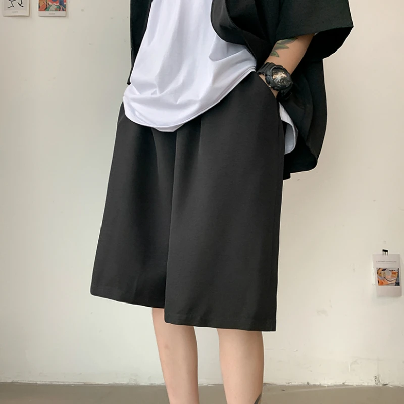 

Men Sets Casual Half Sleeve Loose Notched All-match Korean Style Harajuku Hipster Solid Single Breasted Streetwear Male