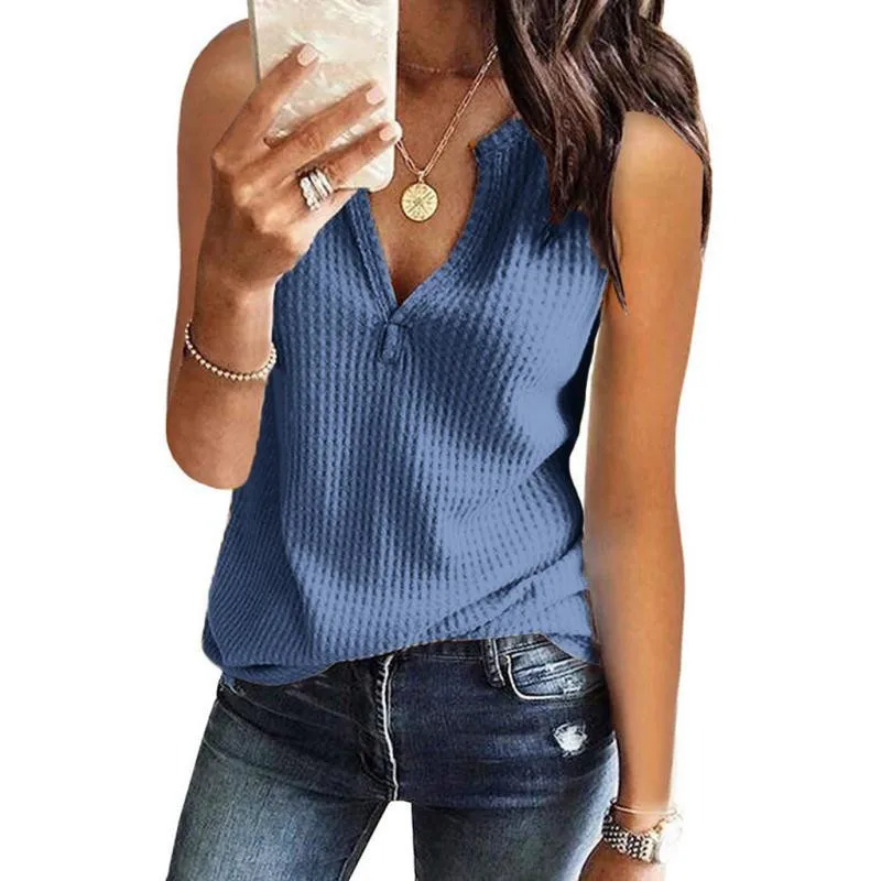 

Women Tank Top Vests Fashion Female Sleeveless Casual Thin Tops V-Neck Solid Summer Knit Polyester Hollow Out Femme