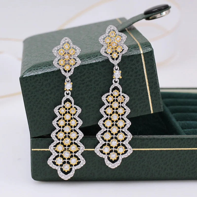 

Elegant Lace Earrings Micro-set Zirconium Diamonds 925 Silver Plated Earrings 210316-51
