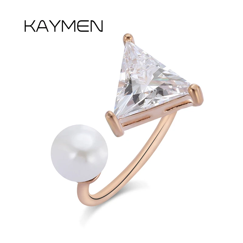 Треугольной формы кубического циркония Регулируемые манжеты кольца для женщин и