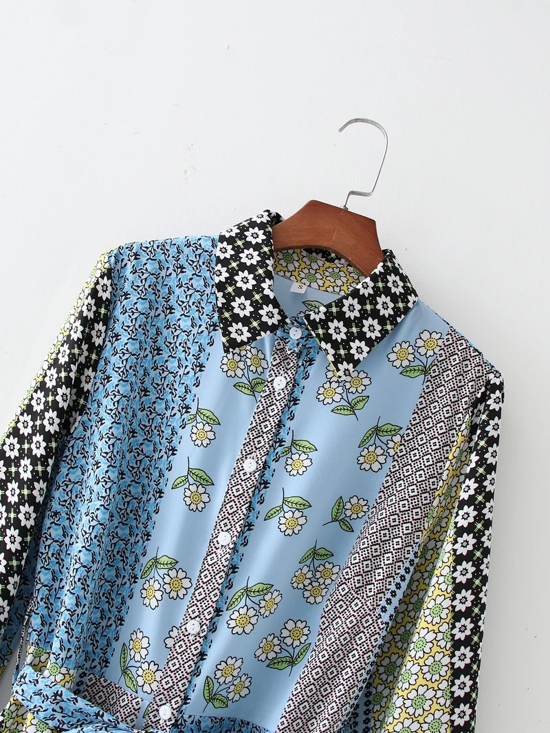 

Women's Dress 2021 New Clothing Vintage Prints Belt Modern Lady Long Shirt Dresses