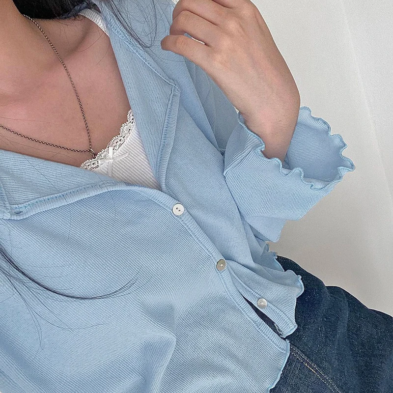 

IAMSURE Loose Solid Crop Top Casual Long Sleeve Cardigan Women 2021 Fashion Streetwearr Y2K Aesthetic Korean Ladies Outfits 90S