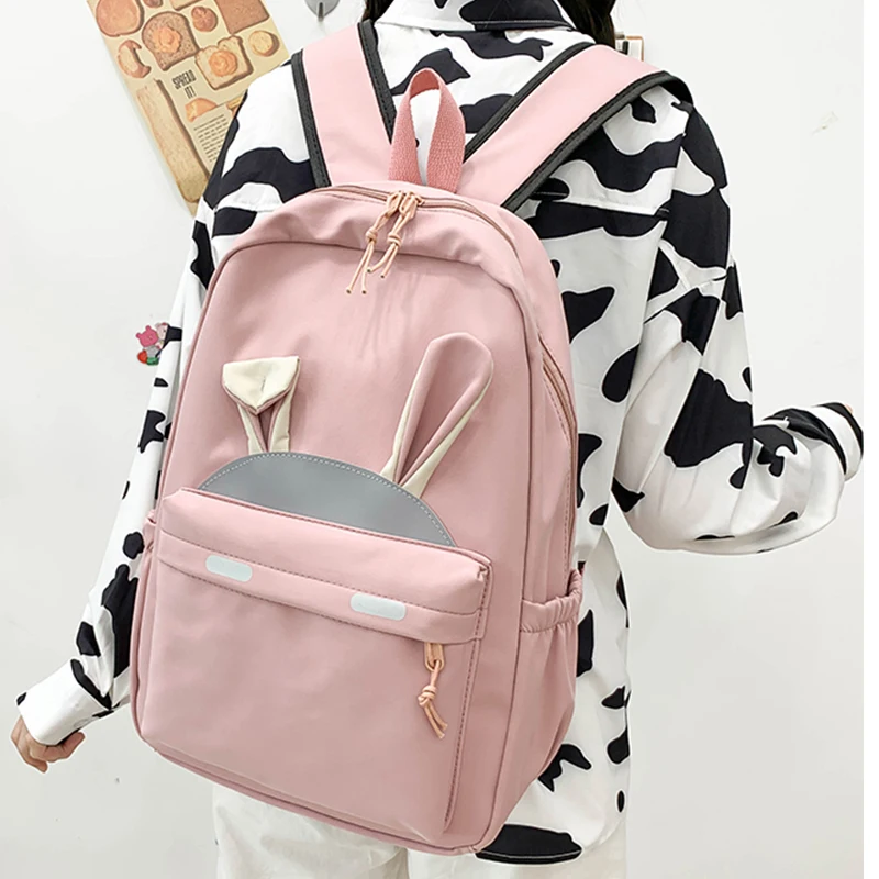 

EST Cartoon Rabbit Large Capacity Waterproof Nylon Backpack Reflective Shoulders Bagpack Bolsa Mochila Female Bag Schoolbag girl
