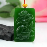 natural green hand carved lotus jade pendant fashion boutique jewelry mens and womens lotus necklace gift accessories