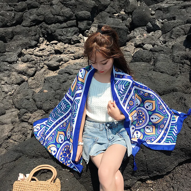 

2019 Autumn and winter new scarf shawl to keep warm outside sunscreen dual-use national wind cotton and linen tassel scarf