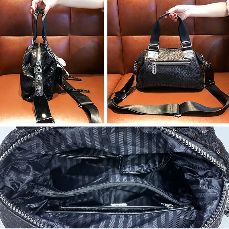 

Luxury Animal Prints Sequines Rivet Designer Bag Women Branded Top Handle Purses and Handbags