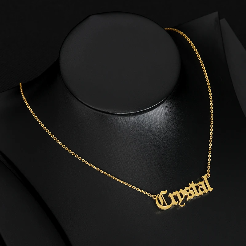 

Customized Old English Nameplate Necklace For Women Stainless Steel Gold Chain Choker Necklaces Men Boho Pretty Jewelry Gifts