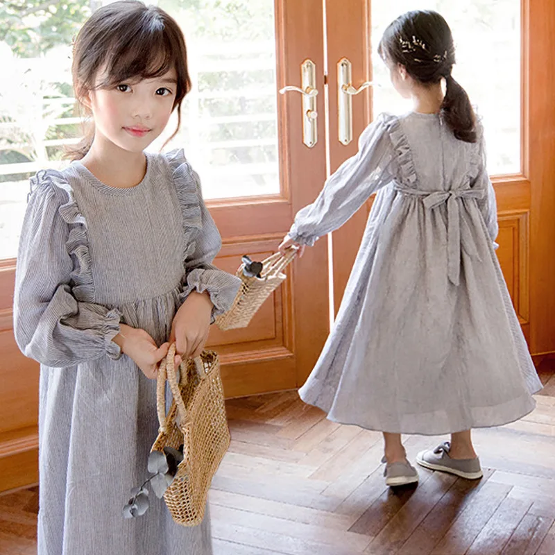 Spring Dresses For Girls New 2022 Maxi Long Teen Children's Autumn Teenager Dress Clothing Full Sleeve Fashion With Sashes | Детская