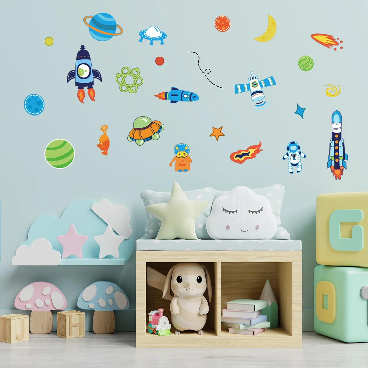 Наклейка на стену с рисунком планета космический корабль рисуночная ПВХ