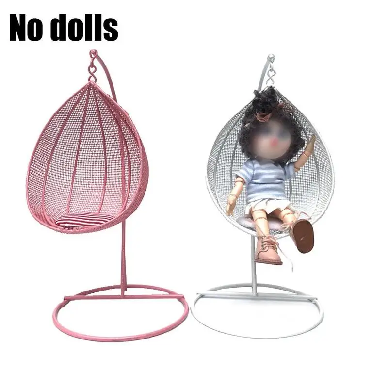 

Dollhouse Mini Model Balcony Scene Iron Swing Hanging Basket Chair Rocking C0U6