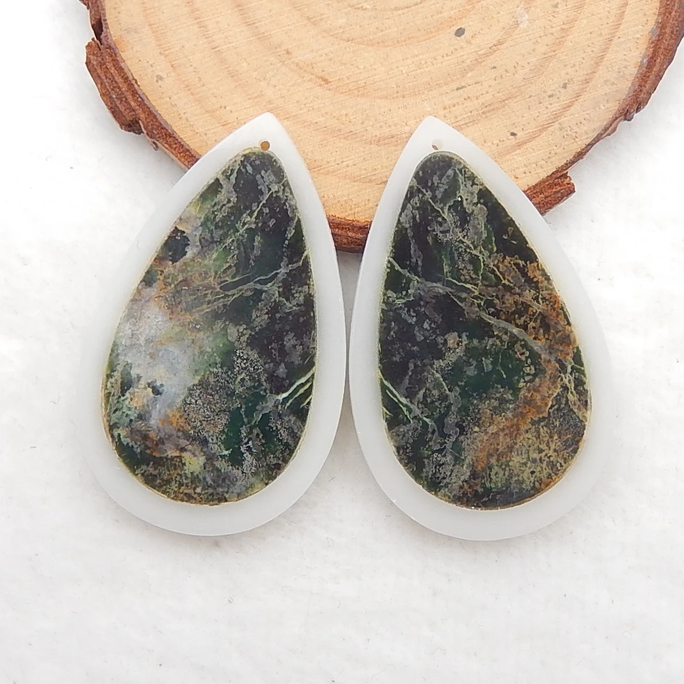 Натуральный зеленый опал с белым нефритом серьги из бисера очаровательные