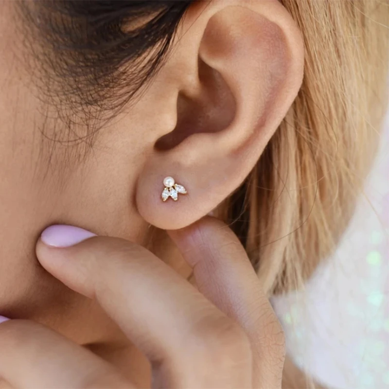 

ROMAD 1Pc Geometric Zircon/Pearl Stud Earrings For Women Mini Cute INS Piercing 925 Sterling Silver Earings Fine Jewelry brincos