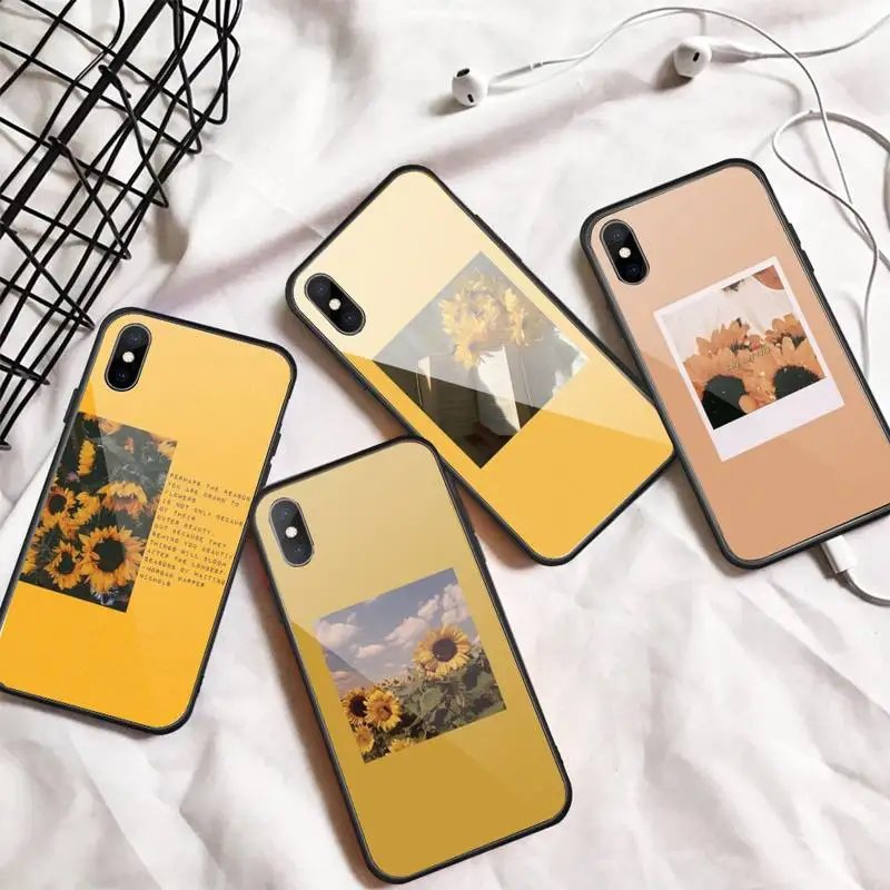 

Great art Flowers Sunflower Rose Phone Case Tempered glass For iphone 6 7 8 plus X XS XR 11 12 13 PRO MAX mini