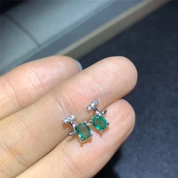 natural columbia emerald gemstone square stud earrings real 925 silver earrings fine charm jewelry for women
