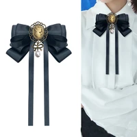 new black beauty head bow tie female brooch retro british college style bows brooches for women shirt collar jewelry accessories