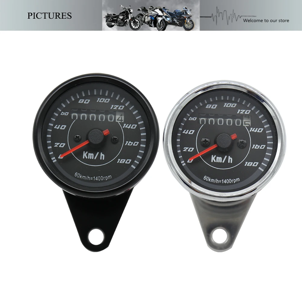 Universal 12V LED Odometer Motorcycle 0~180Km/h Speedmeter Tachometer Metal Plating Cafe Racer For Harley BOBBER CHOPPE