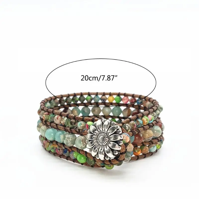 

Boho Handmade Natural Stone Bead 3 Wraps Leather Bracelet Gemstone Energy Multifarious Beaded Bracelet for Women Men