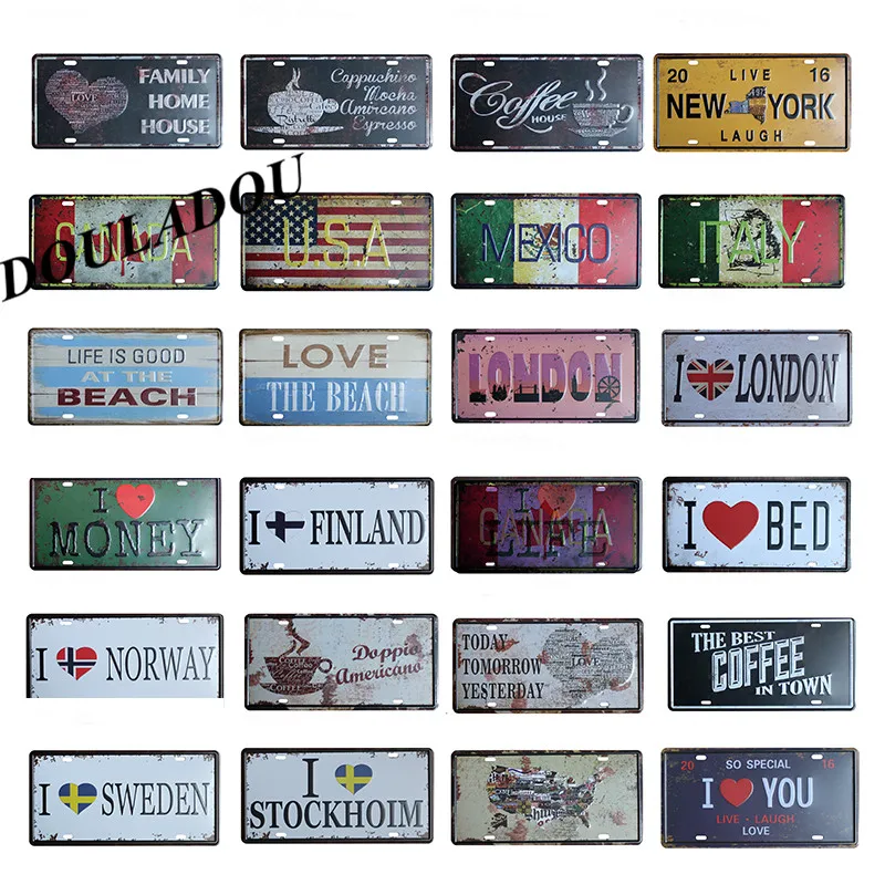 

[Douladou] Coffee Home Tin Sign New York Posters I Love Finland Wall Decor Cafe Retro Metal Sign PubWall Sticker 30x15CM