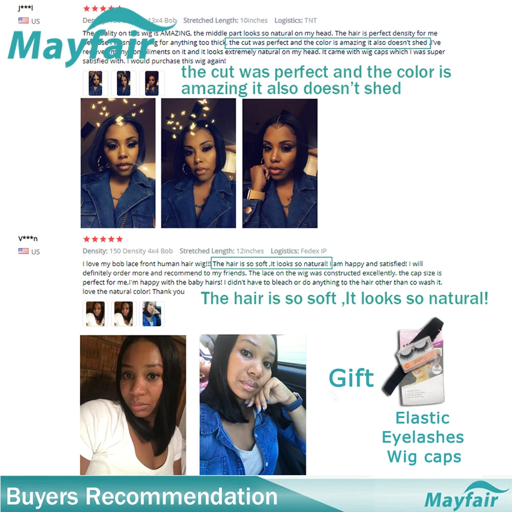 

Mayfair Straight Human Hair Wigs Lace Front Wigs Short Bob Wigs Brazilian Hair For Black Women Non-Remy Hair 4X4 13X4 Swiss Lace