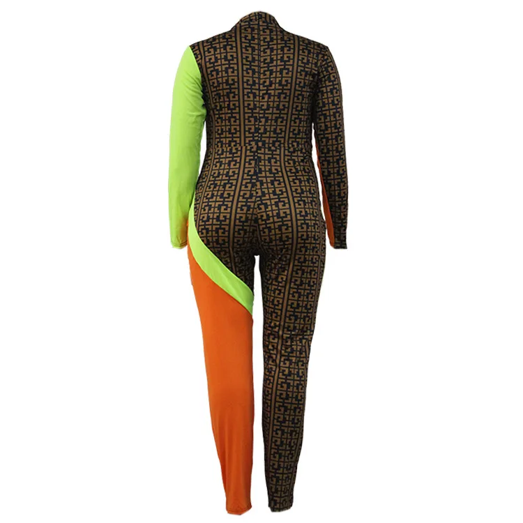 

Cyalaa 2021 Sexy Oversize Patchwork Printed Jumpsuit Bodysuit For Women