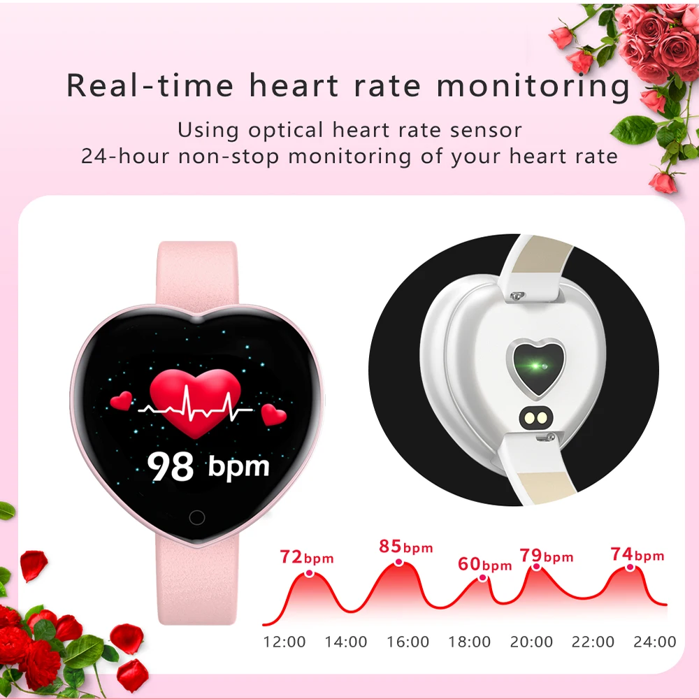 Модные женские Смарт часы в форме сердца для Android IOS пульсометр фитнес браслет