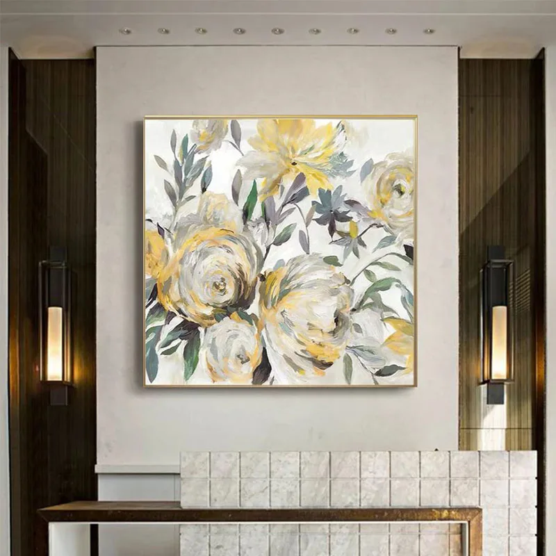 

Modern Artist Painted Abstract Yellow Flowers Oil Painting On Canvas Wall Art Frameless Picture Decor For Living Room Home Gift