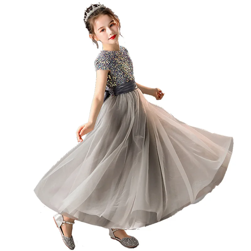 Темно синее платье подружки невесты с цветами для девочек официальное принцессы