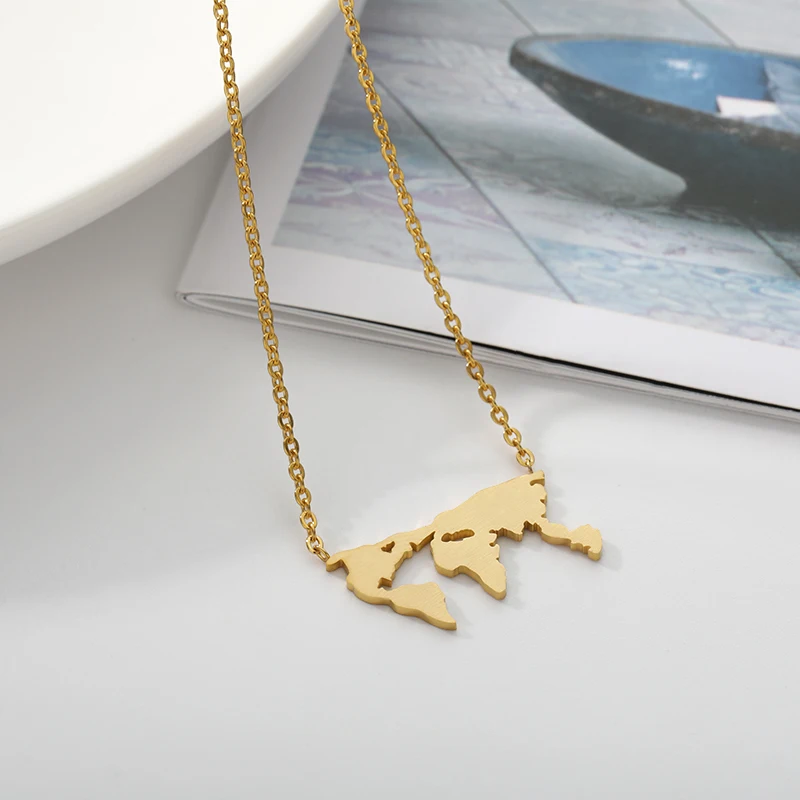 Массивное ожерелье с картой мира для женщин модные ювелирные изделия золотое