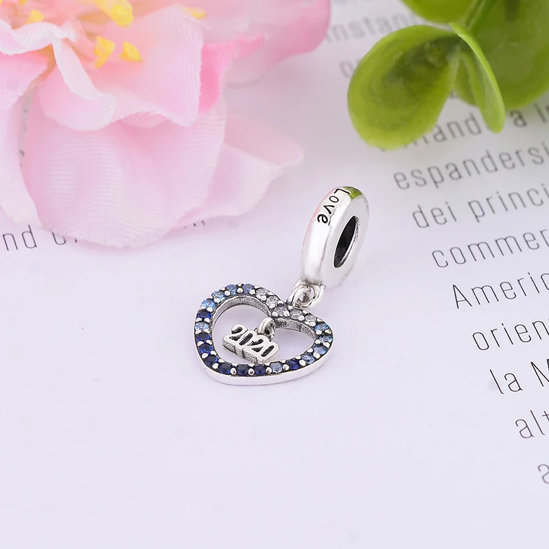 2020 оригинальный браслет с подвеской в виде сердца из синего циркония для