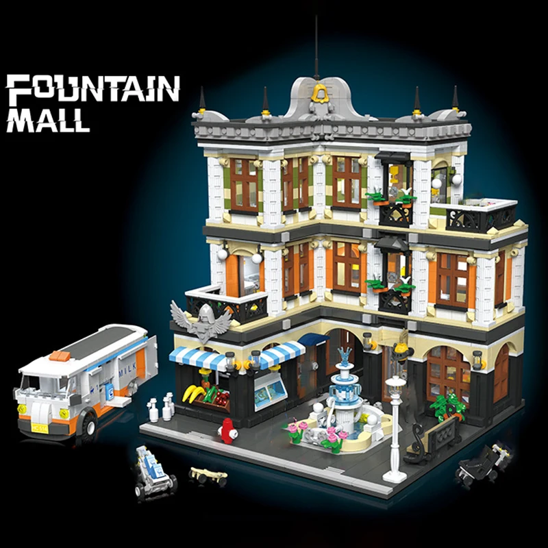 

New MOC Fountain Shopping Mall Model Bricks With Figures Creative City Street View Series Building Blocks Toys for Kids Gifts