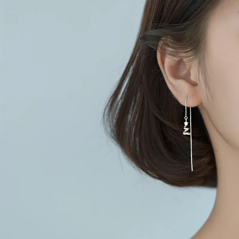 Женские серьги-подвески в виде волнистой звезды из серебра 925 пробы