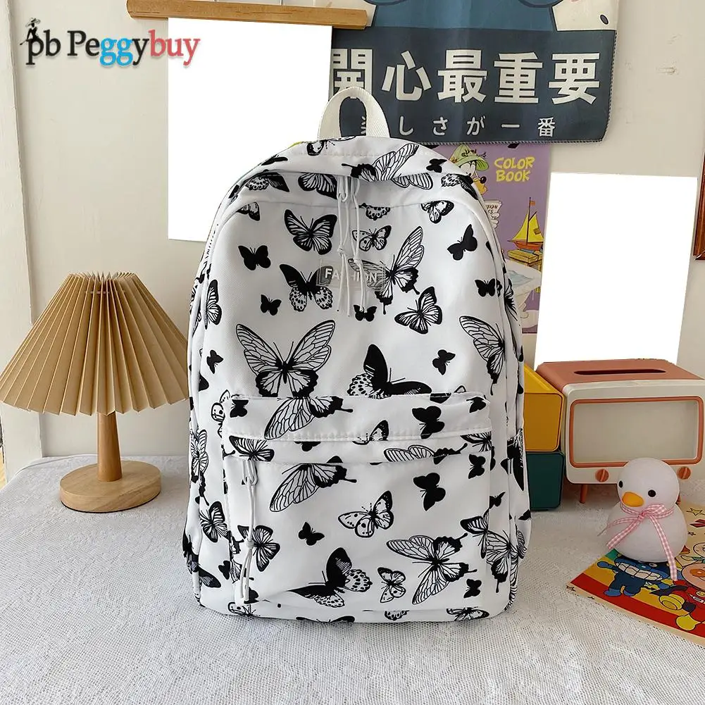 

Fashion Women Dog Butterfly Feather Print Backpack Casual Girls Large Knapsack Zipper School Bag Women Large Capacity Travel Bag