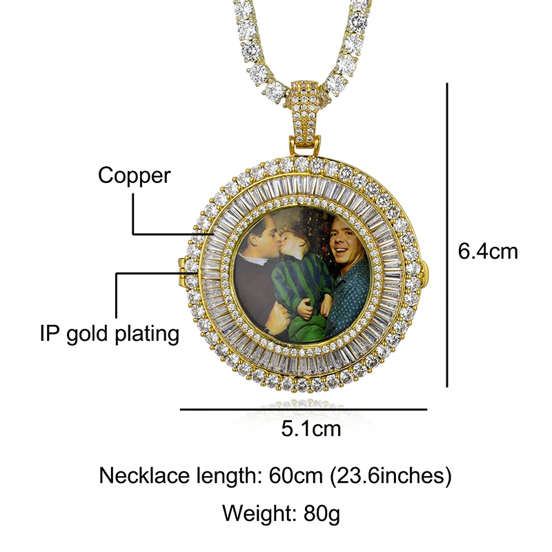 

Hip Hop Custom Made Photo Square Big Round Iced Out Bling Cubic Zircon Necklace & Pendant For Men Jewelry Tennis Chain