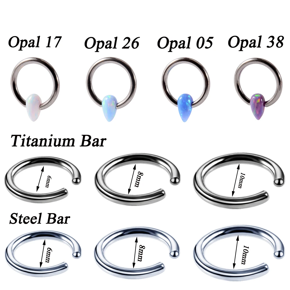 

1PC Steel Titanium Waterdrop Opal Nose Hoop Captive Bead Ring Ear Tragus Cartilage Daith Piercing Earring 16g