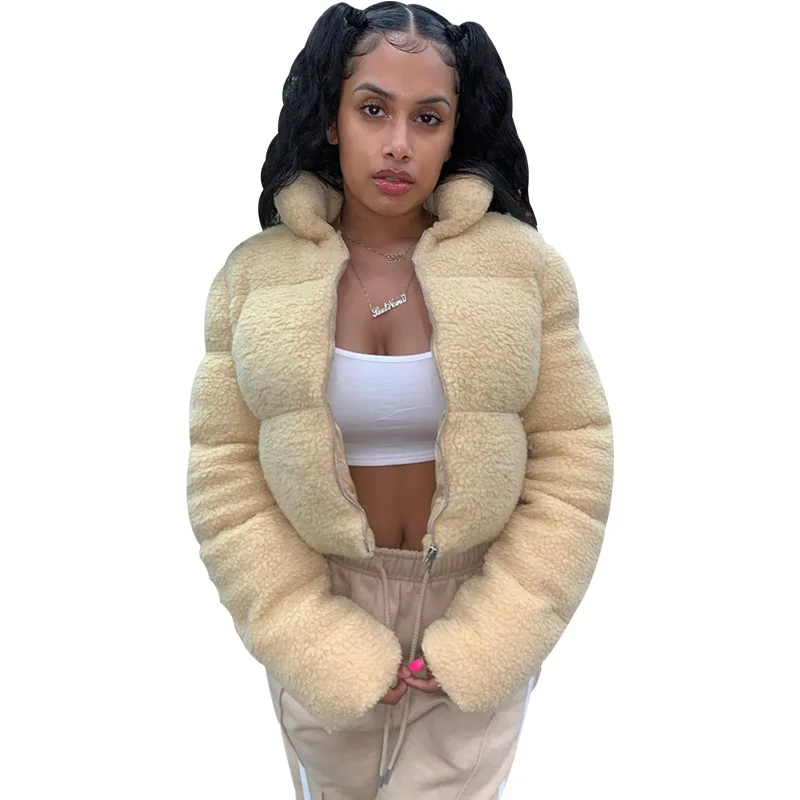 

Zoulv Autumn/Winter Polar Fleece Women Cotton Jacket Long Sleeve Short Teddy Fleece Warm Collar Zipper Cotton-padded Jacket Coat