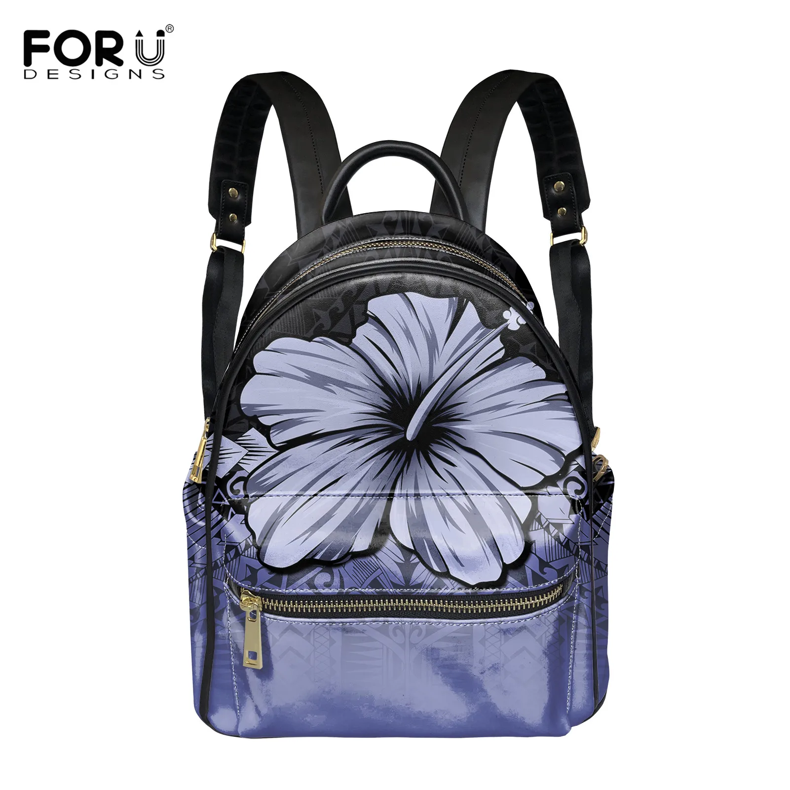 

FORUDESIGNS полинезийский рюкзак из искусственной кожи с цветочным принтом гибискуса, модный рюкзак для девочек-подростков, портативные дорожны...